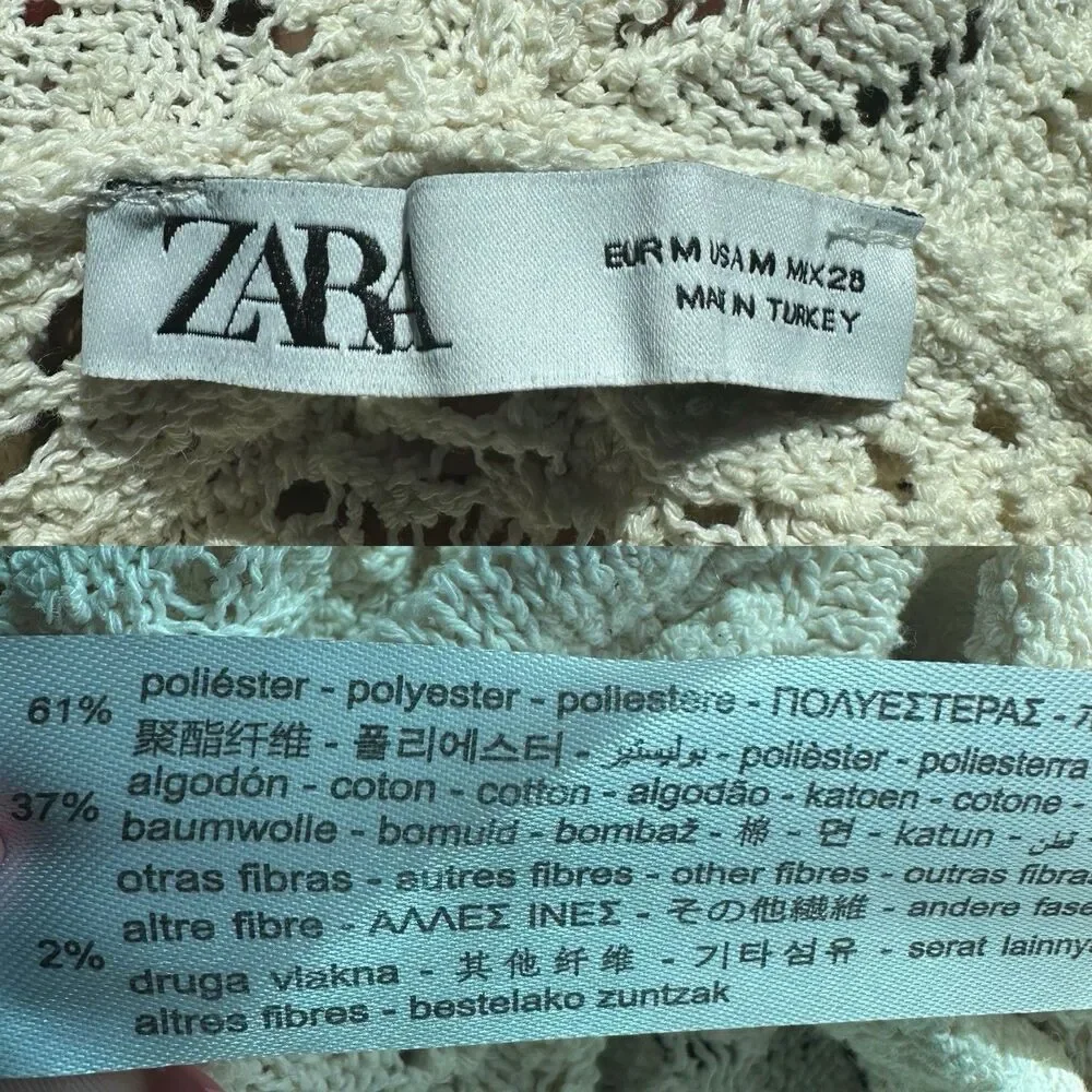 Zara Crotchet Hooded Crop Top Women’s Medium Knit Flared Long Sleeve Sweater